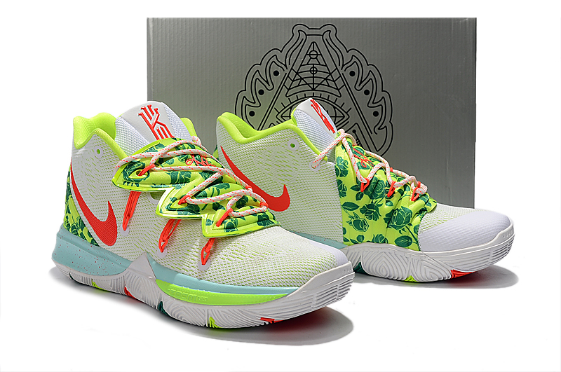2019 Men Nike Kyrie Irving 5 White Green Fluorscent Red Jade Shoes